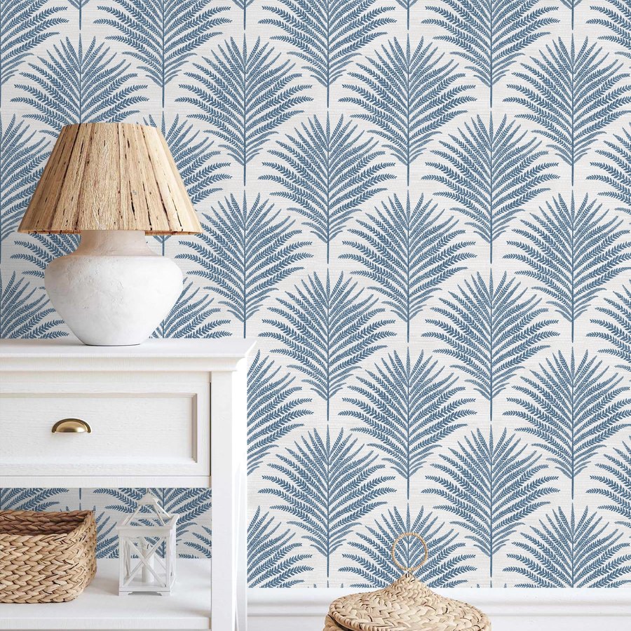 Blue tropical palm leaf wallpaper