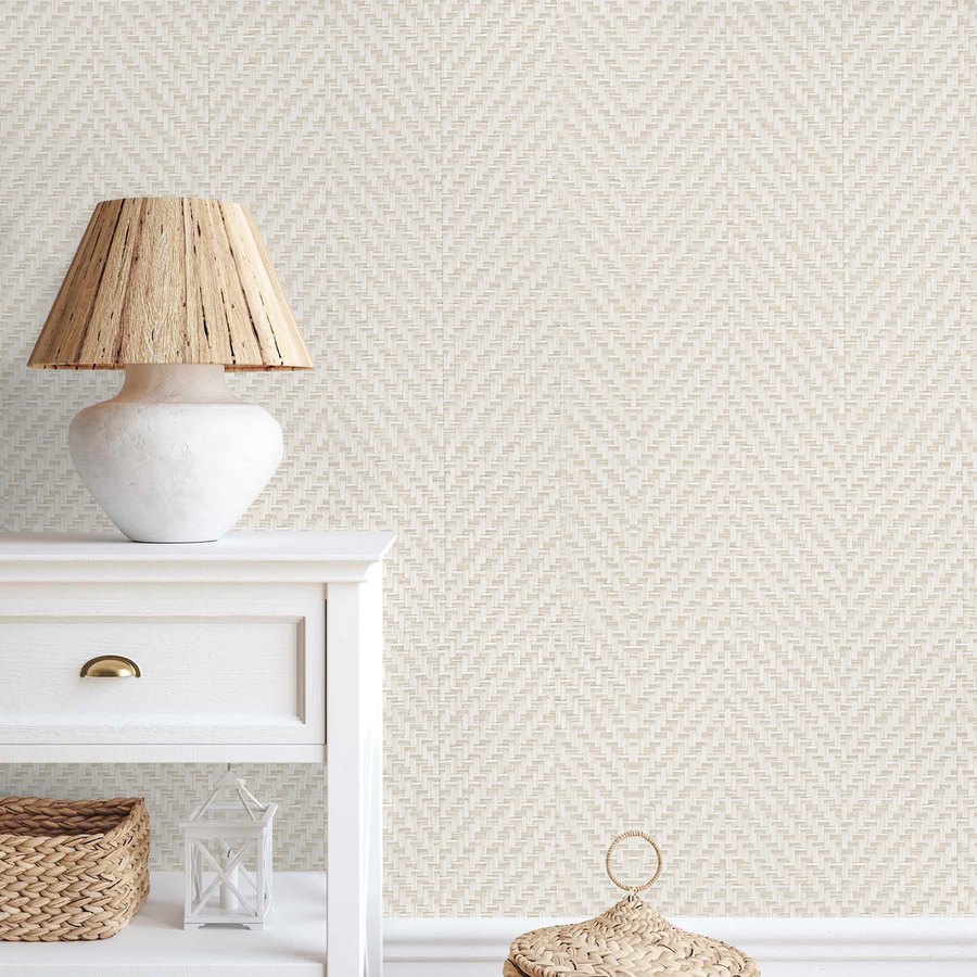 Beige linen weave textured wallpaper